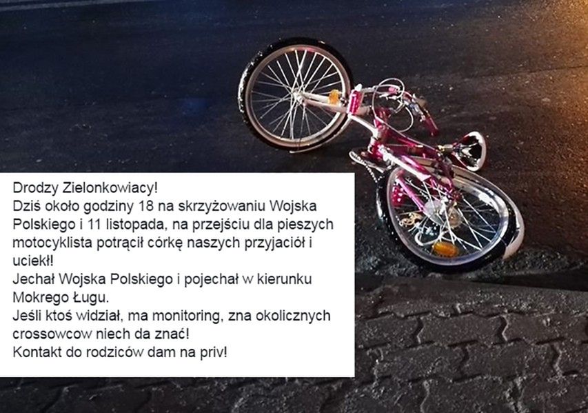 Motocyklista potrącił dziecko i uciekł. Rodzice, ich znajomi oraz policja szukają sprawcy