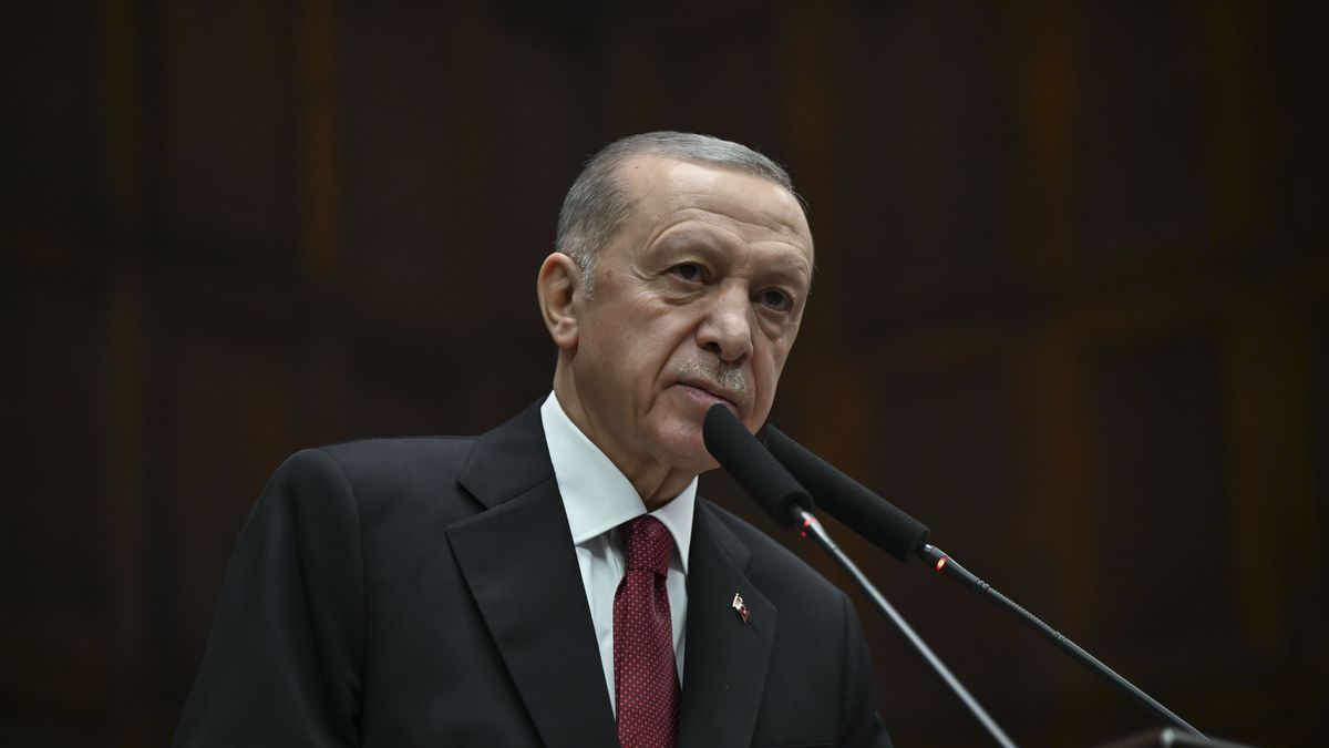 ANKARA, TURKIYE - OCTOBER 11: Turkish President and the leader of the Justice and Development (AK) Party Recep Tayyip Erdogan speaks during his party's group meeting at the Turkish Grand National Assembly in Ankara, Turkiye on October 11, 2023. (Photo by Ahmet Okur/Anadolu via Getty Images)