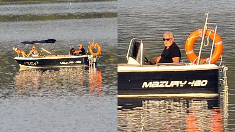 Aleksandra Kwaśniewska relaksuje się na Mazurach z ojcem i suczką