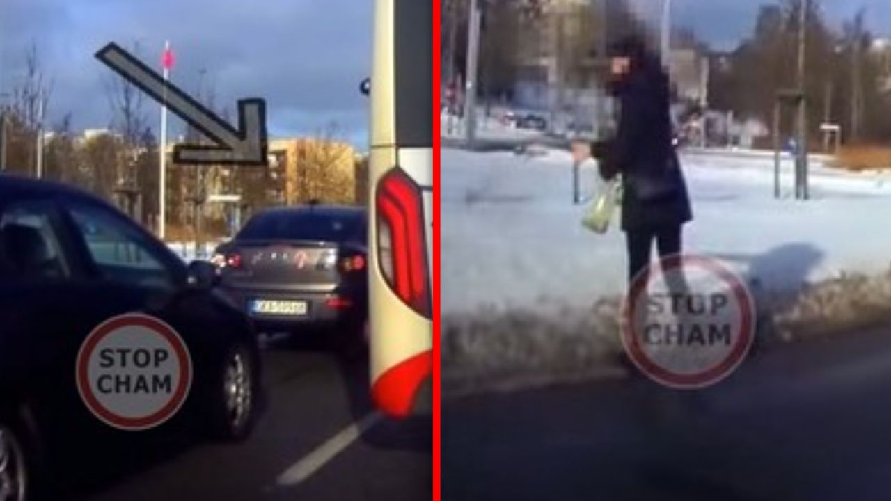 Włączyła awaryjne. Niebywały powód. Kobieta nagrana