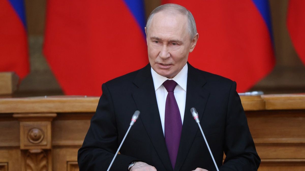 Putin Attends Parliamentary Conference In St. PetersburgSAINT PETERSBURG, RUSSIA - APRIL 27: Russian President Vladimir Putin addresses participants during a plenary session of the Council of Legislators at the Taurade Palace, on April 27, 2026 in Saint Petersburg, Russia. Putin arrived to Saint Petersburg to mark the Day of Russian Parliamentarism. (Photo by Contributor/Getty Images)Contributor