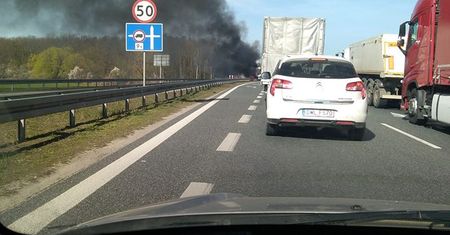 Wrocław. Pożar ciężarówki na łączniku Długołęka