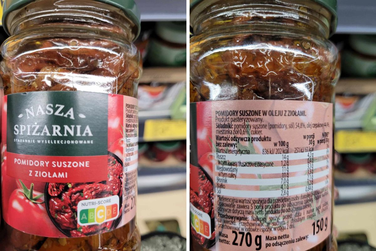 Krótka listka składników, ograniczony stopień przetworzenia, a mimo to suszone pomidory otrzymały kategorię C