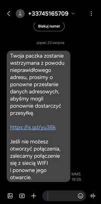 Fałszywy SMS z numeru +33