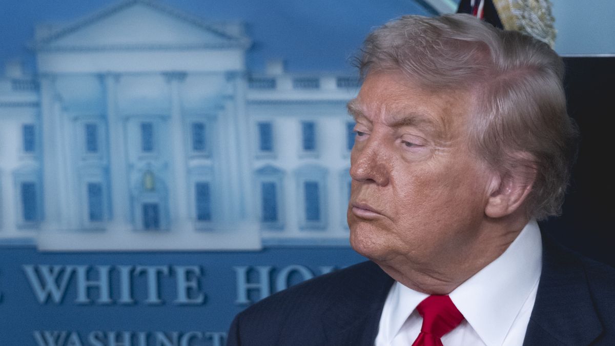 President Donald Trump, listens to FBI Director Kash Patel, speak to reporters, in the James Brady Press Briefing Room at the White House, Monday, Aug. 11, 2025, in Washington, D.C.. Photo by Cheriss May.