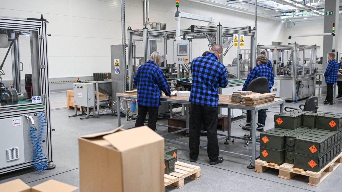SKARZYSKO-KAMIENNA, POLAND - JUNE 13: Workers perform their tasks in the production line of small caliber ammunition during the opening  of Mesko SA's New Ammunition Production Hall on June 13, 2025 in Skarzysko-Kamienna, Poland. Polish Prime Minister Donald Tusk is attending the opening of a new hall for the production of small-caliber ammunition at Mesko SA, Polish manufacturer of ammunition and missiles. The new 4,000 square meter facility is part of 'Project 400,' aimed at increasing production capacity with four automated production lines for pistol and rifle ammunition, increasing Mesko's production capacity to 250 million pieces of ammunition per year. A number of European countries, including Poland, have significantly increased defense spending and weapons production as Russia's war in Ukraine stirs fears around security, and as US military support for Europe waivers under President Donald Trump's administration.  (Photo by Omar Marques/Getty Images)