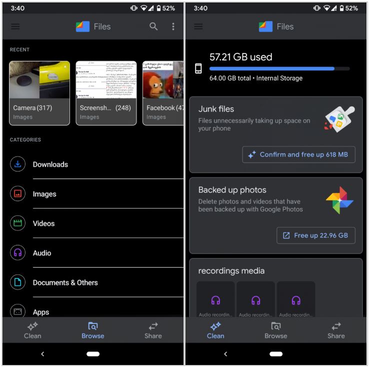 Ciemny motyw w Files by Google, źródło: XDA Developers.