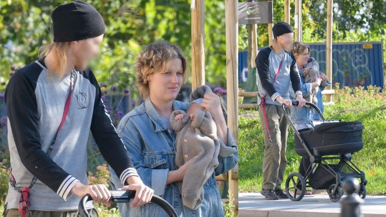 Aleksandra Domańska na spacerze z partnerem i dzieckiem