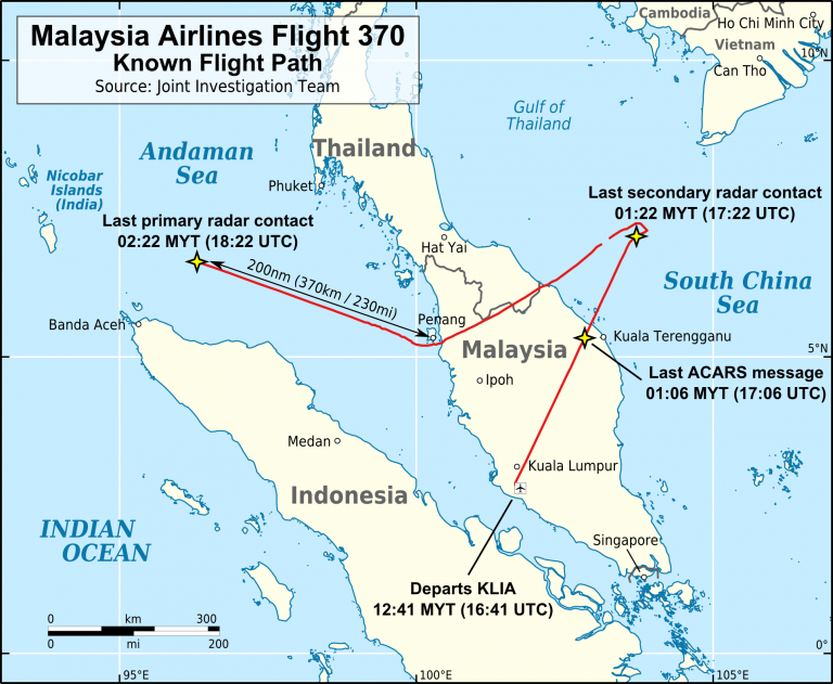 Prawdopodobna trasa lotu MH370