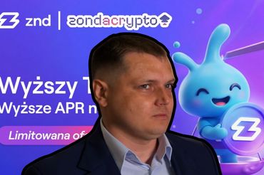 Dawid Sendecki na tle grafiki promującej Zondacrypto