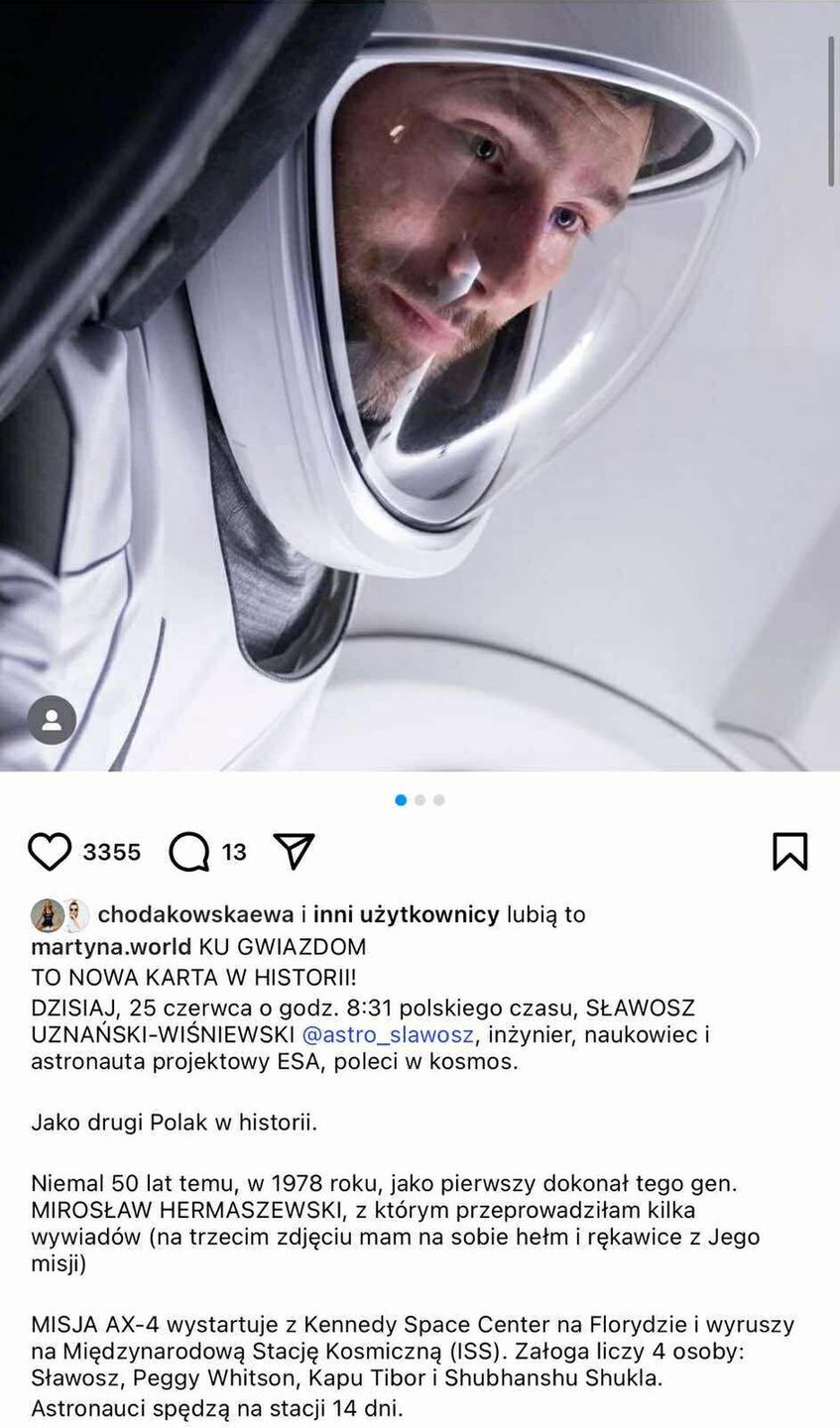Gwiazdy reagują na start misji Uznańskiego-Wiśniewskiego