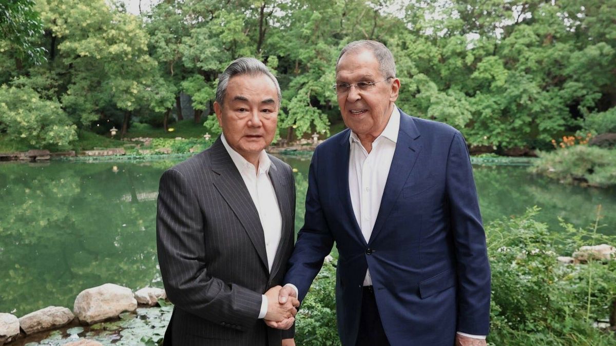Temporary
In this photo released by Russian Foreign Ministry Press Service, Russian Foreign Minister Sergey Lavrov, right, shakes hands with Chinese Foreign Minister Wang Yi during their meeting on the sidelines of Shanghai Cooperation Organisation Foreign Ministers meeting in Beijing, China, on Sunday, July 13, 2025. (Russian Foreign Ministry Press Service via AP)