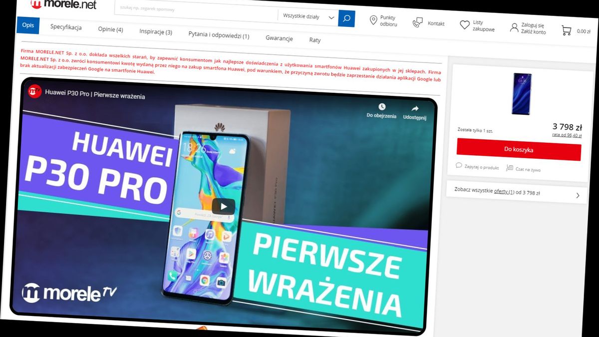 morele.net zwróci pieniądze, jeśli smartfon Huaweia zostanie odcięty od usług Google'a [#wSkrócie] 1