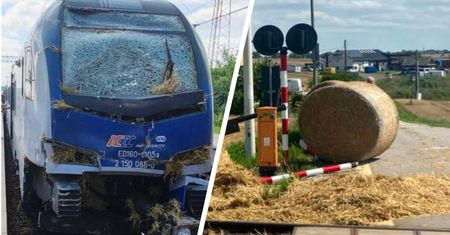 Wjechał traktorem na przejazd. W przyczepę uderzył pociąg. Jest nagranie