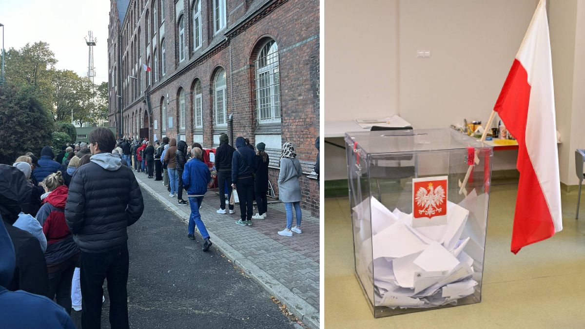 Kolejka na wrocławskim Kleczkowie do lokalu wyborczego