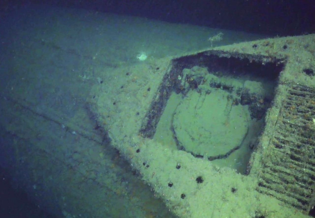 Cameras lowered to the bottom of the North Sea recorded the wreck of a British ship, sunk in 1940 by the Germans.