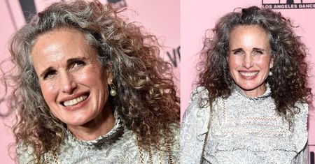 63-letnia Andie MacDowell z dumą eksponuje na ściance pokrytą zmarszczkami twarz i siwe włosy (ZDJĘCIA)