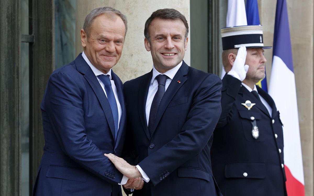 Prezydent Francji Emmanuel Macron i polski premier Donald Tusk