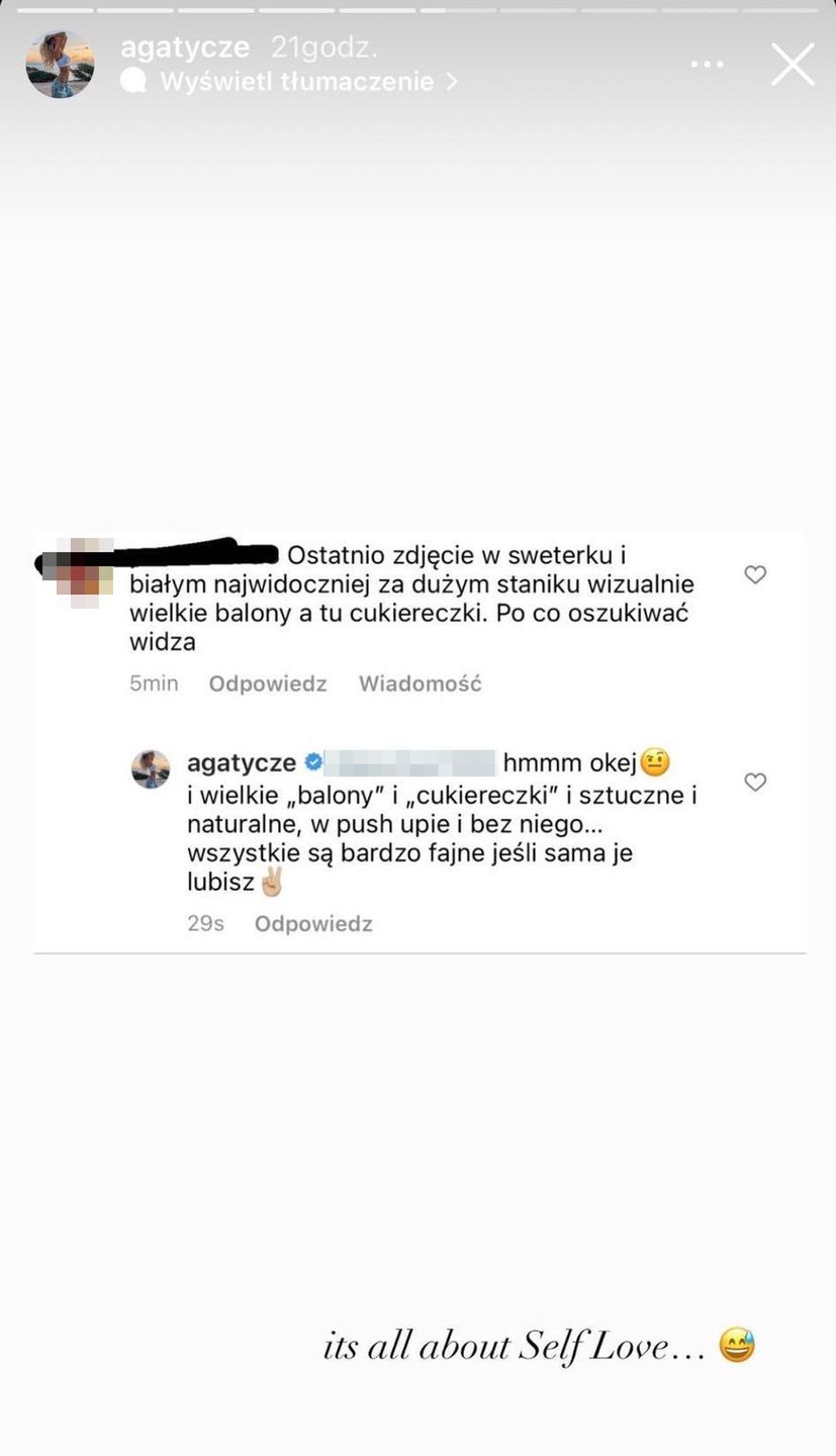 Agatycze sprzecza się z fanką o "właściwy" rozmiar kobiecych piersi