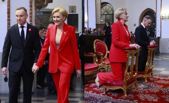 Agata Duda w szkarłatnym garniturze świętuje 3 maja podczas mszy za Ojczyznę. Udany "look"? (ZDJĘCIA)