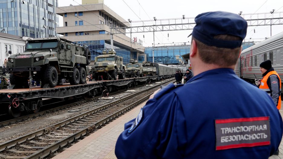 ROSTOV-ON-DON, RUSSIA - MARCH 3: Military equipment and materials captured during the Russia-Ukraine war are exhibited on the train, named 'Power in Reality' by the Russian Ministry of Defense to combat disinformation, as the train reaches the city of Rostov-on-Don, Russia on March 3, 2024. The train, which set off on February 23, to travel approximately 34 thousand kilometers, visiting 67 regions and 75 stops on the route to Moscow and Vladivostok on May 9, the Victory Day. (Photo by Vladimir Aleksandrov/Anadolu via Getty Images)