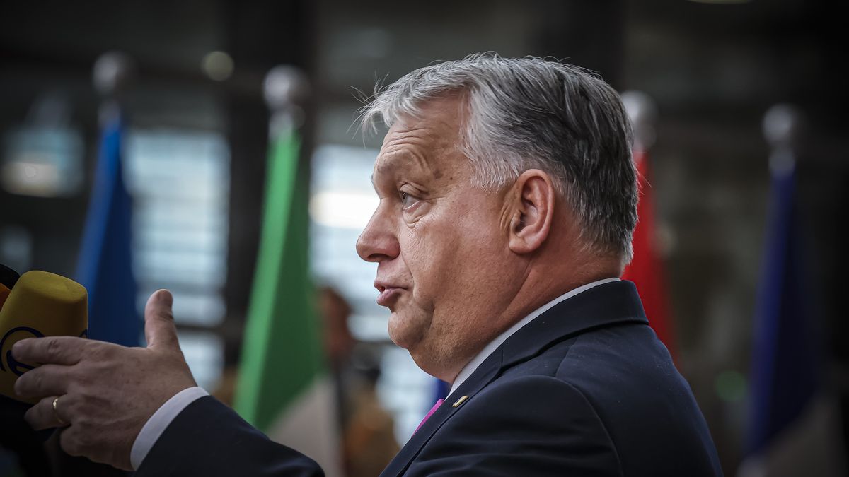 Prime Minister of Hungary Viktor Orban arrives at the European Council, the EU leaders meeting at the headquarters of the European Union. The Hungarian PM does doorstep statement to the media representatives, talks about the meeting agenda and answers questions from journalists and international press. EU leaders and heads of states have on their agenda to discuss on the 2-day summit the topics of the humanitarian "pauses" in Israel's war with Hamas, the support to Ukraine after Russia's invasion and the migration crisis situation. EUCO in Brussels, Belgium on 26 October 2023 (Photo by Nicolas Economou/NurPhoto via Getty Images)