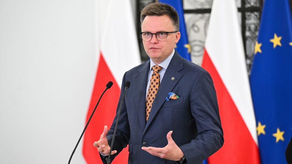 Warszawa, 08.07.2025. Marszałek Sejmu Szymon Hołownia na konferencji prasowej w Sejmie w Warszawie. (ad) PAP/Radek Pietruszka