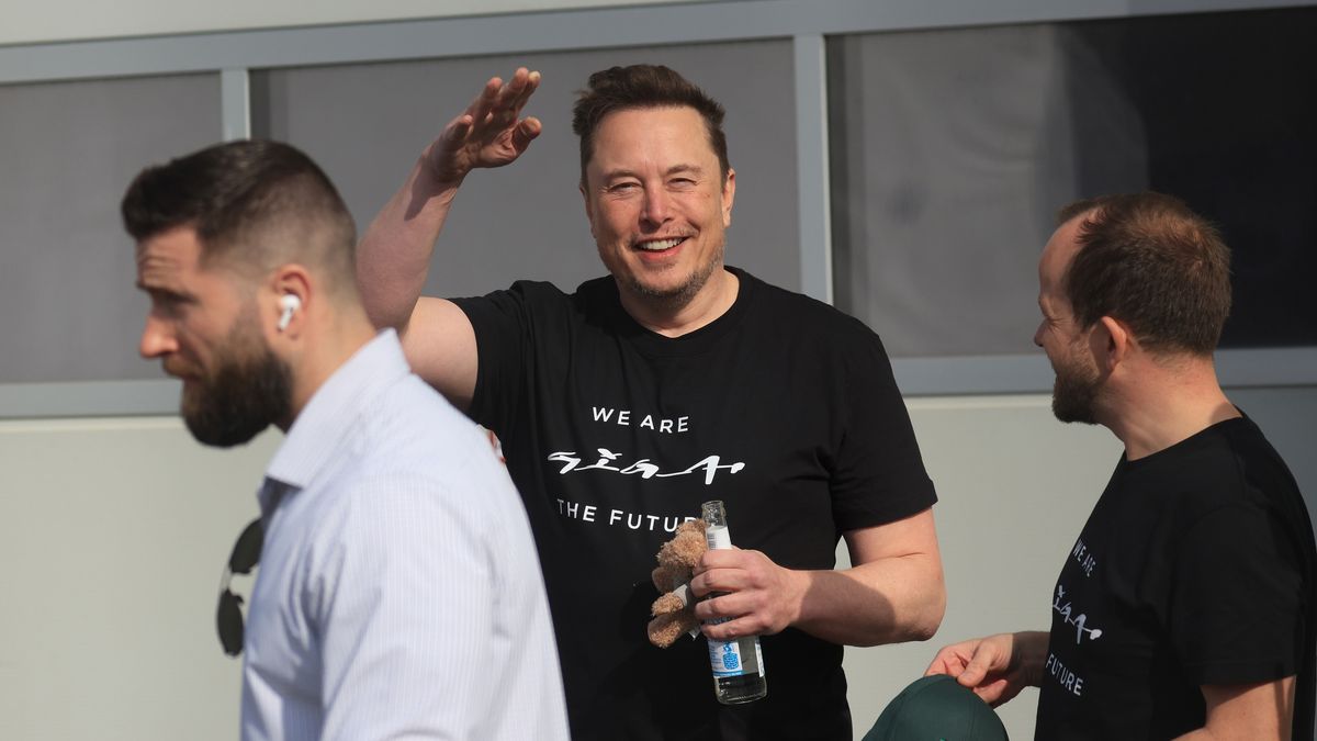 Elon Musk, chief executive officer of Tesla Inc., at the Tesla plant in Gruenheide, Germany, on Wednesday, March 13, 2024. The power supply at Tesla's electric-vehicle factory near Berlin was restored on Monday evening at 8:45 p.m. local time. Photographer: Krisztian Bocsi/Bloomberg via Getty Images