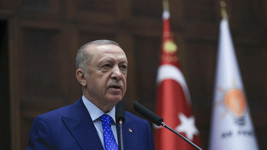 ANKARA, TURKIYE - MAY 18: Turkish President and leader of the Justice and Development (AK) Party Recep Tayyip Erdogan makes a speech during the group meeting at the Turkish Grand National Assembly (TGNA) in Ankara, Turkiye on May 18, 2022. (Photo by Metin Aktas/Anadolu Agency via Getty Images)
