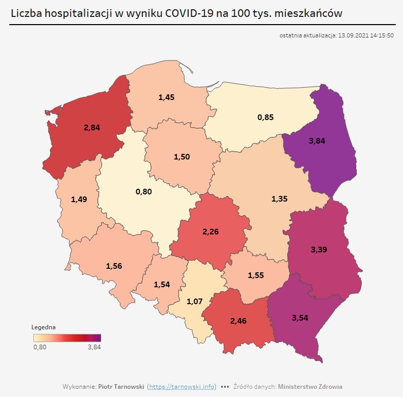 COVID-19 w Polsce. Na wschodzie kraju było najmniej szczepień. Ostatnio to tam przybywa chorych w szpitalach