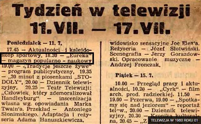 Program był pokazywany w poniedziałki o godzinie 18.30 (fot. https://gadzetomania.pl/31080,telewizja-w-1960-roku)
