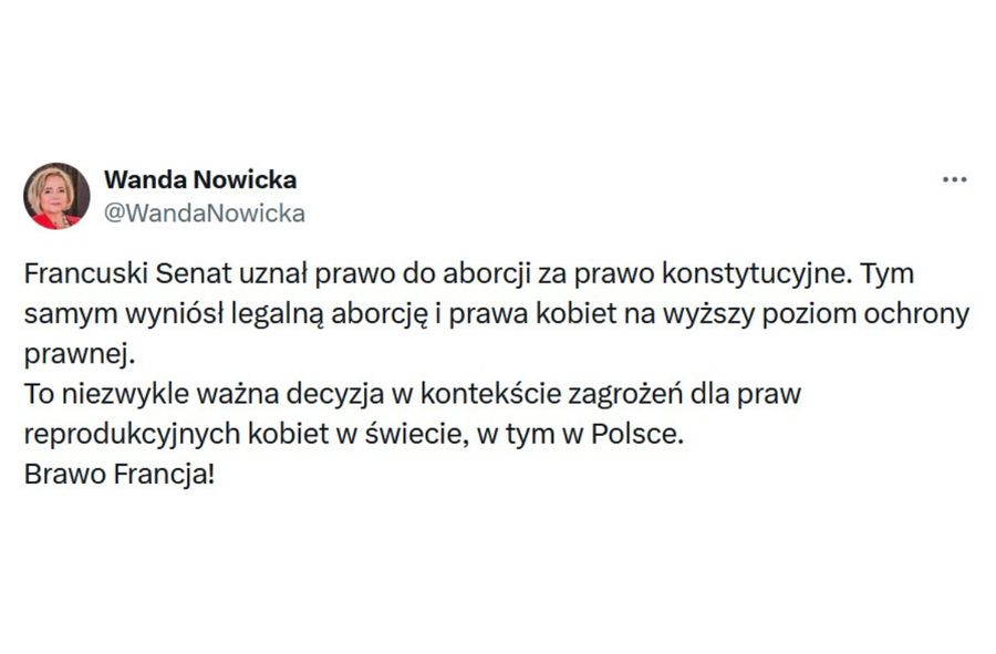 Wanda Nowicka o wpisaniu prawa do aborcji do konstytucji Francji