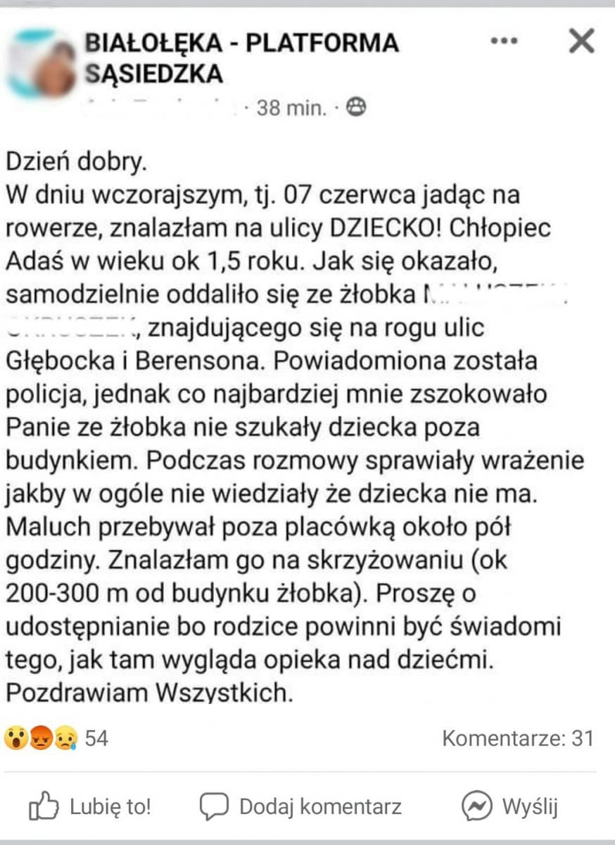 Dziecko samodzielnie opuściło żłobek
