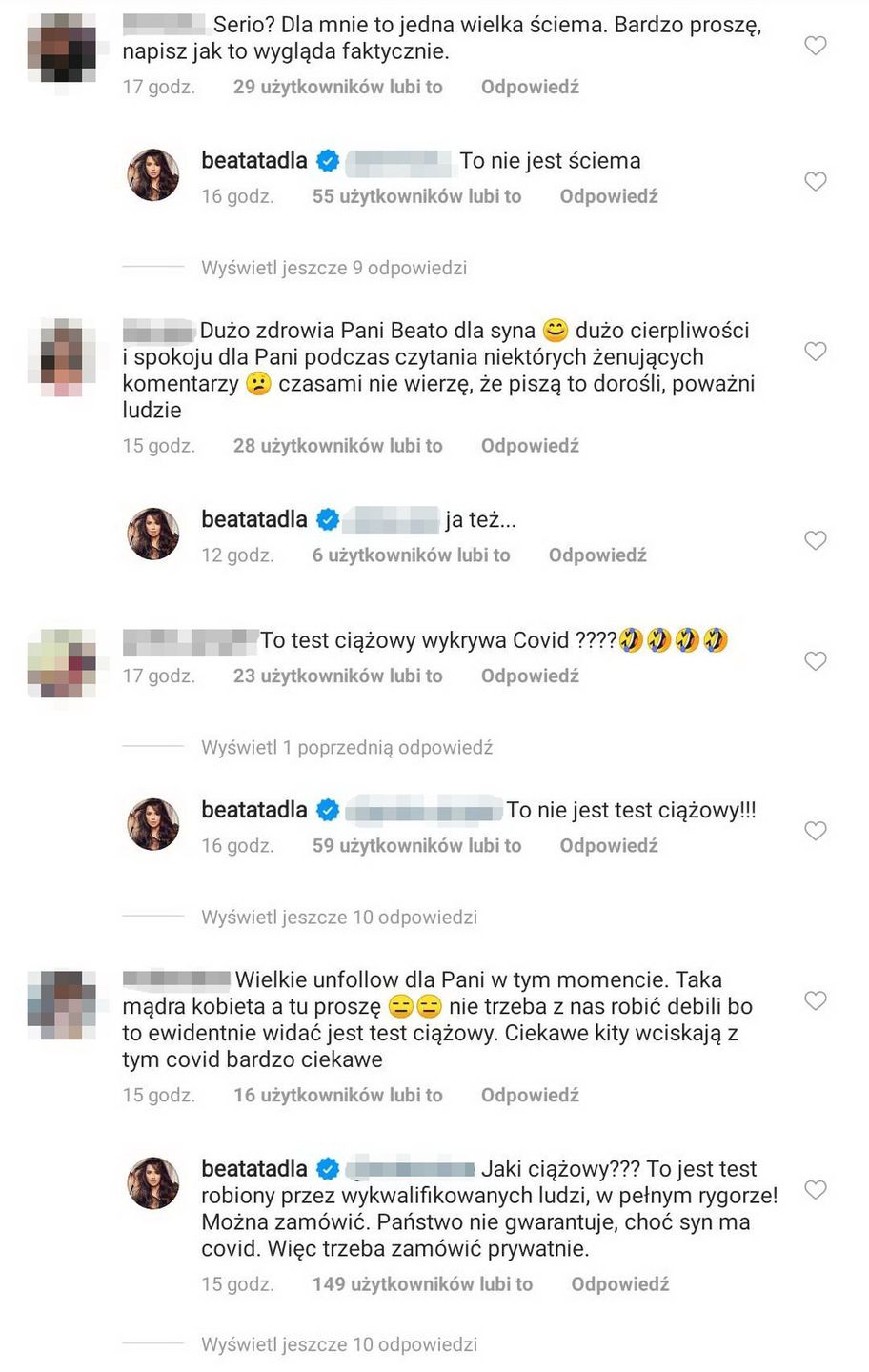 Komentarze pod postem Beaty Tadli