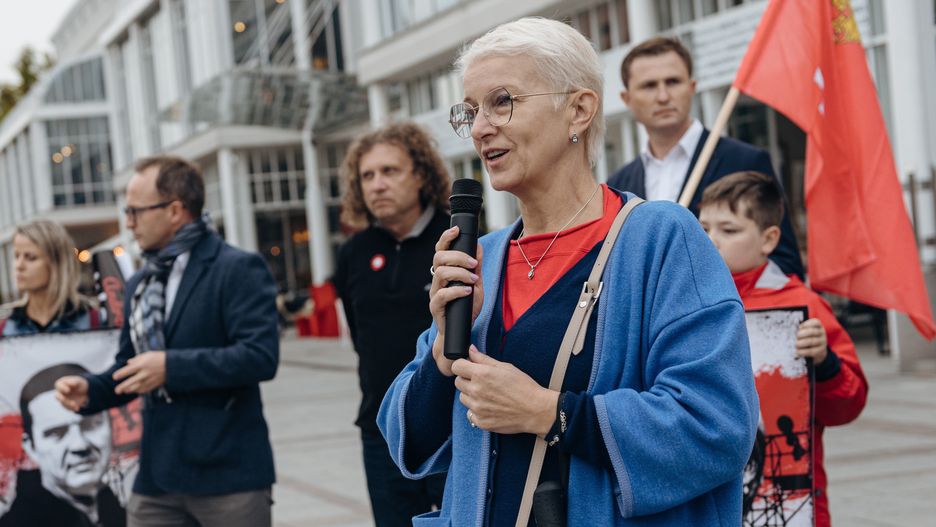 Irena Biernacka na demonstracji w Sopocie