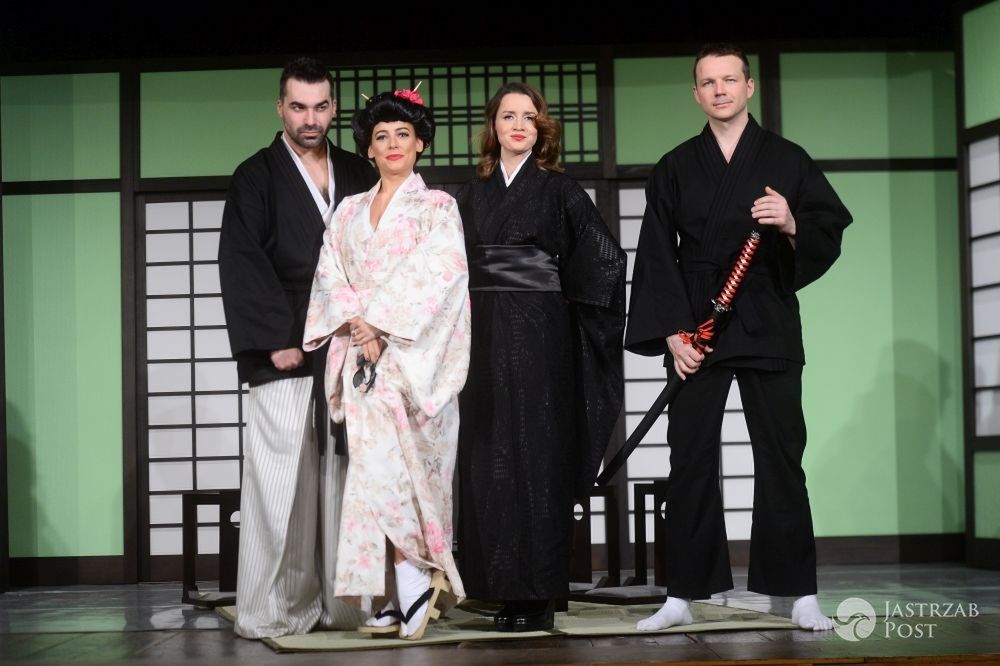 Anna Mucha, Katarzyna Maciąg, Lesław Żurek, Wojciech Medyński - próba medialna spektaklu Single po japońsku