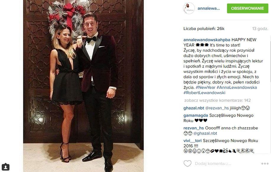 Anna i Robert Lewandowscy, sylwester 2015 (fot. Instagram)