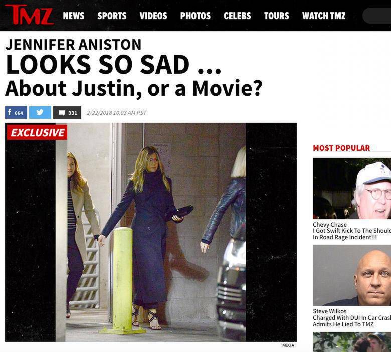 Jennifer Aniston - pierwsze zdjęcia po rozstaniu gwiazdy opublikował portal TMZ