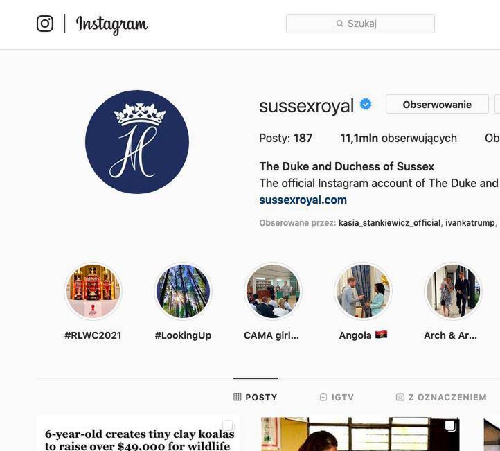 Meghan Markle i książę Harry na Instagramie