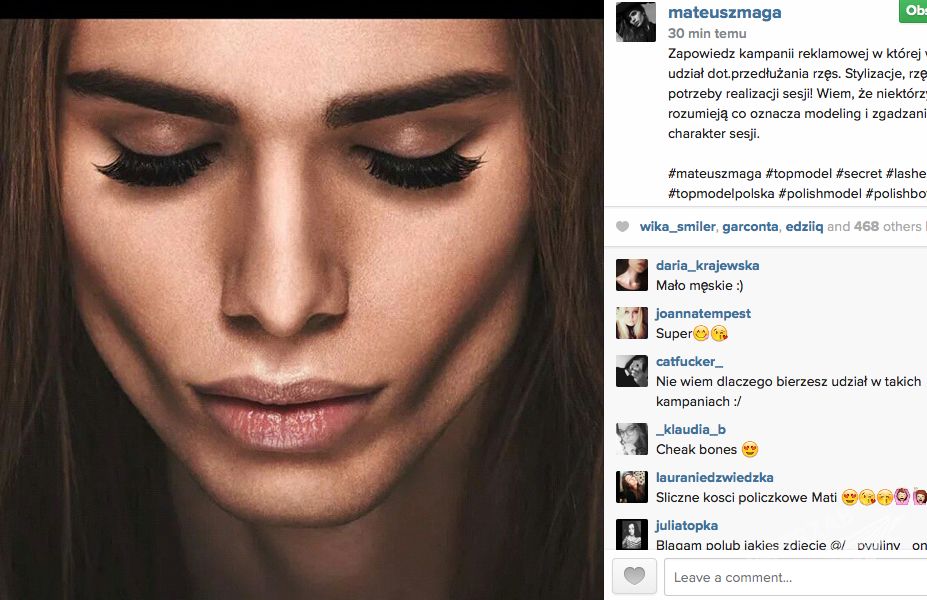 Mateusz Maga reklamuje salon przedłużania rzęs Fot. Instagram