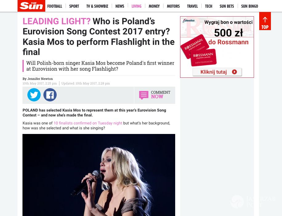 The Sun o Kasi Moś na Eurowizji 2017