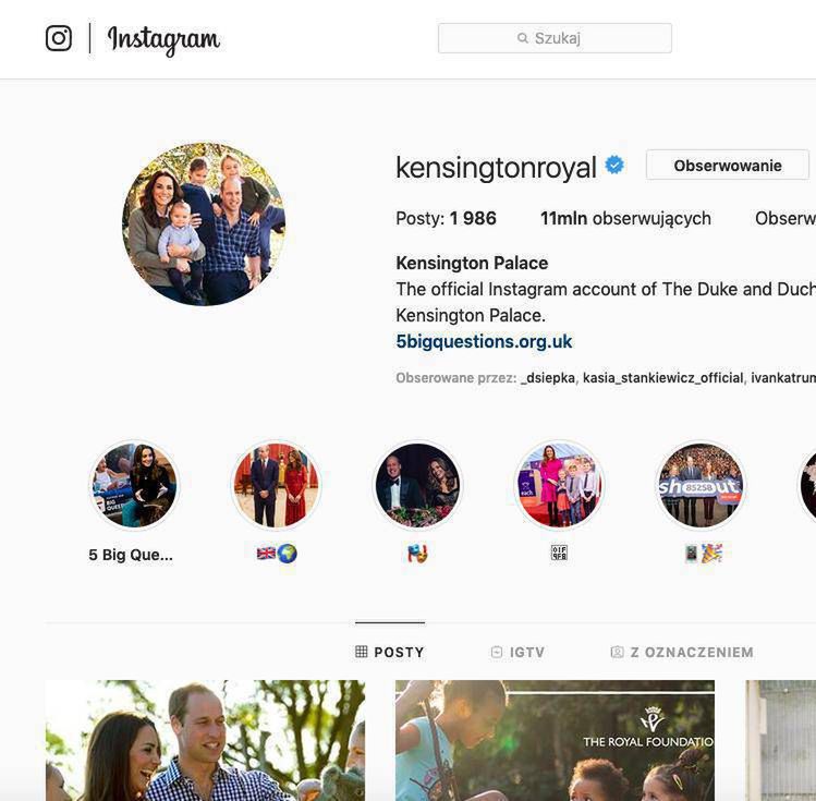 Księżna Kate i książę William na Instagramie