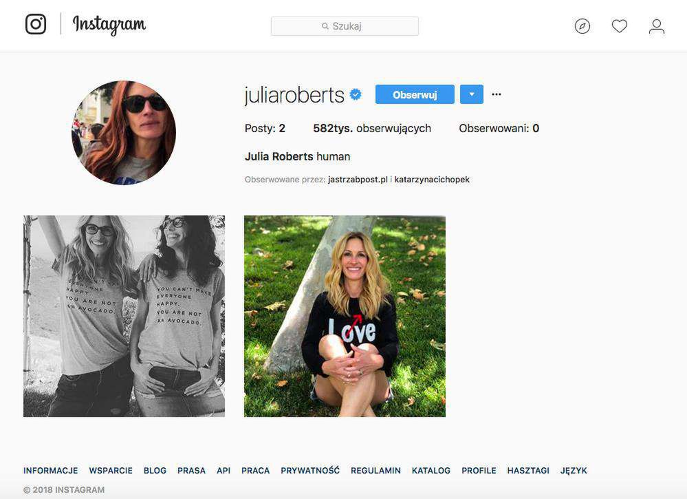 Julia Roberts ma profil na Instagramie