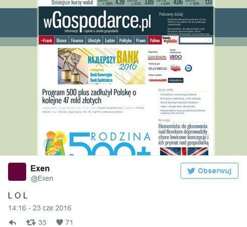 Informacja o programie 500 plus zniknęła z sieci