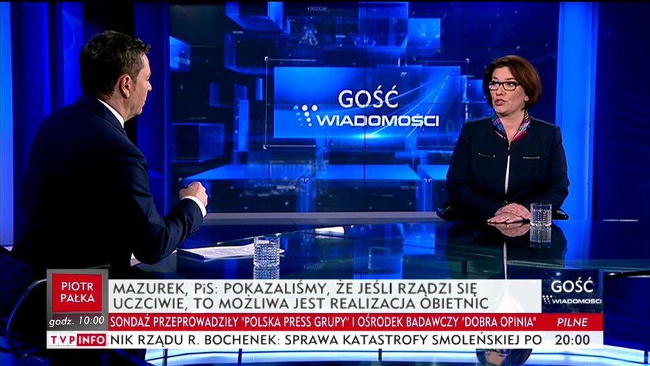 Beata Mazurek z PiS jako "Gość Wiadomości".