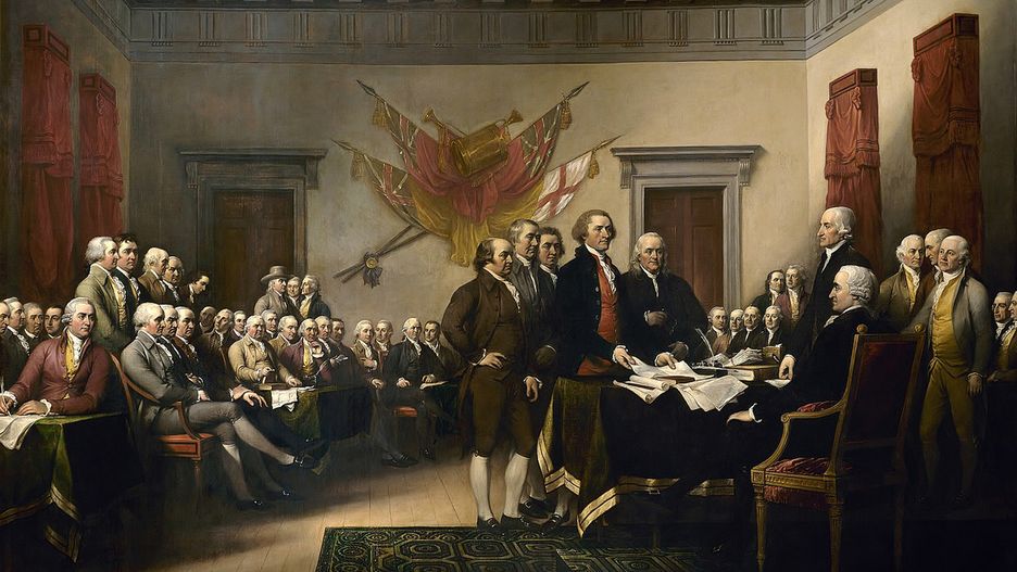 Obraz ilustrujący podpisanie deklaracji niepodległości autorstwa Johna Trumbulla (1819)