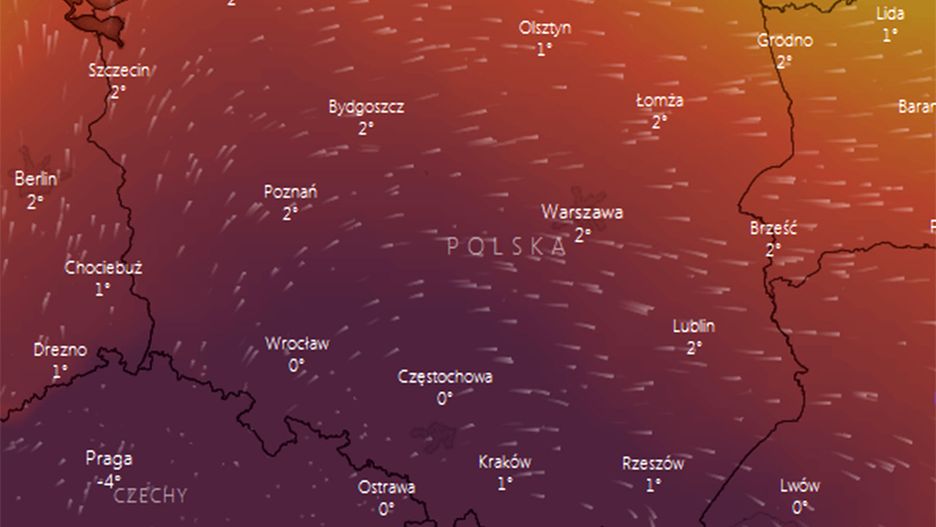 W środę w południe centrum wyżu (najciemniejszy kolor) znajdzie się nad południową Polską