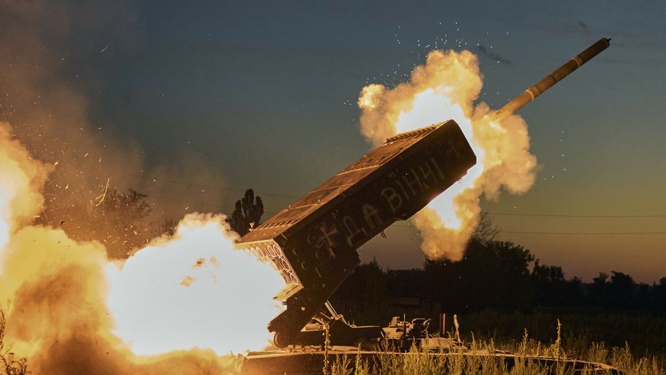 Temporary
A Russian TOS-1A Solntsepyok heavy flamethrower rocket launcher, captured by the Ukrainian army battalion "Da Vinci", fires towards the Russian positions on the frontline near Kreminna, Luhansk region, Ukraine, Friday, July 7, 2023. Writing on its body reads "Da Vinci", a code name of the battalion commander Dmytro Kotsiubaylo, who was killed in battle. (AP Photo/Libkos)
LIBKOS