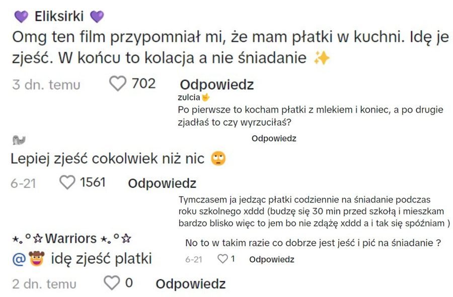 Komentarze pod filmem dietetyczki