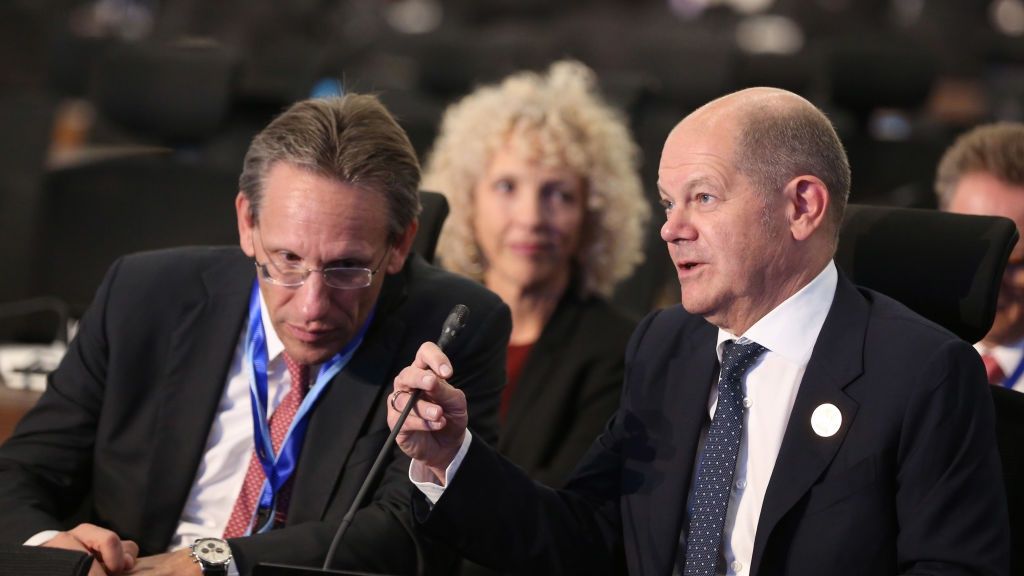 Key Speakers at COP27 Climate Conference
Olaf Scholz, Germany's chancellor, right, speaks with aide Joerg Kukies at the COP27 climate conference at the Sharm El Sheikh International Convention Centre in Sharm El-Sheikh, Egypt, on Monday, Nov. 7, 2022. More than 100 world leaders started arriving in the Egyptian resort of Sharm el-Sheikh for the UNs annual climate change summit, attempting to maintain momentum in the battle to curb planet-warming emissions. Photographer: Islam Safwat/Bloomberg via Getty Images
Bloomberg
egyptian, environmental, cop 27, cop27, climate issues, global warming, emea, business news, energy, natural resources, alternative energy, bloomberg green, middle east and north africa, united nations, un, sustainable, sustainability, renewable, green, african, industries